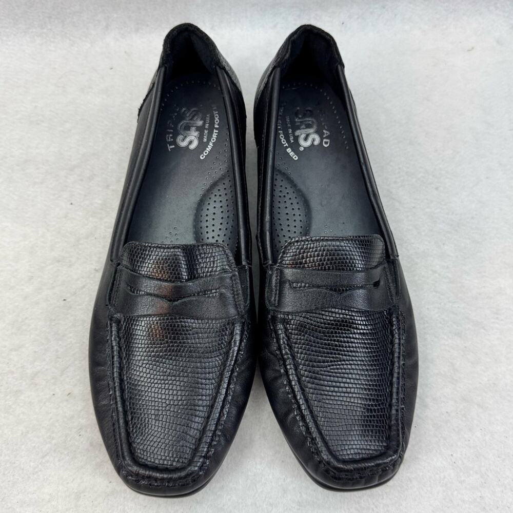 Women’s SAS Black Leather Penny J Slip-on Loafers Shoes size 6.5